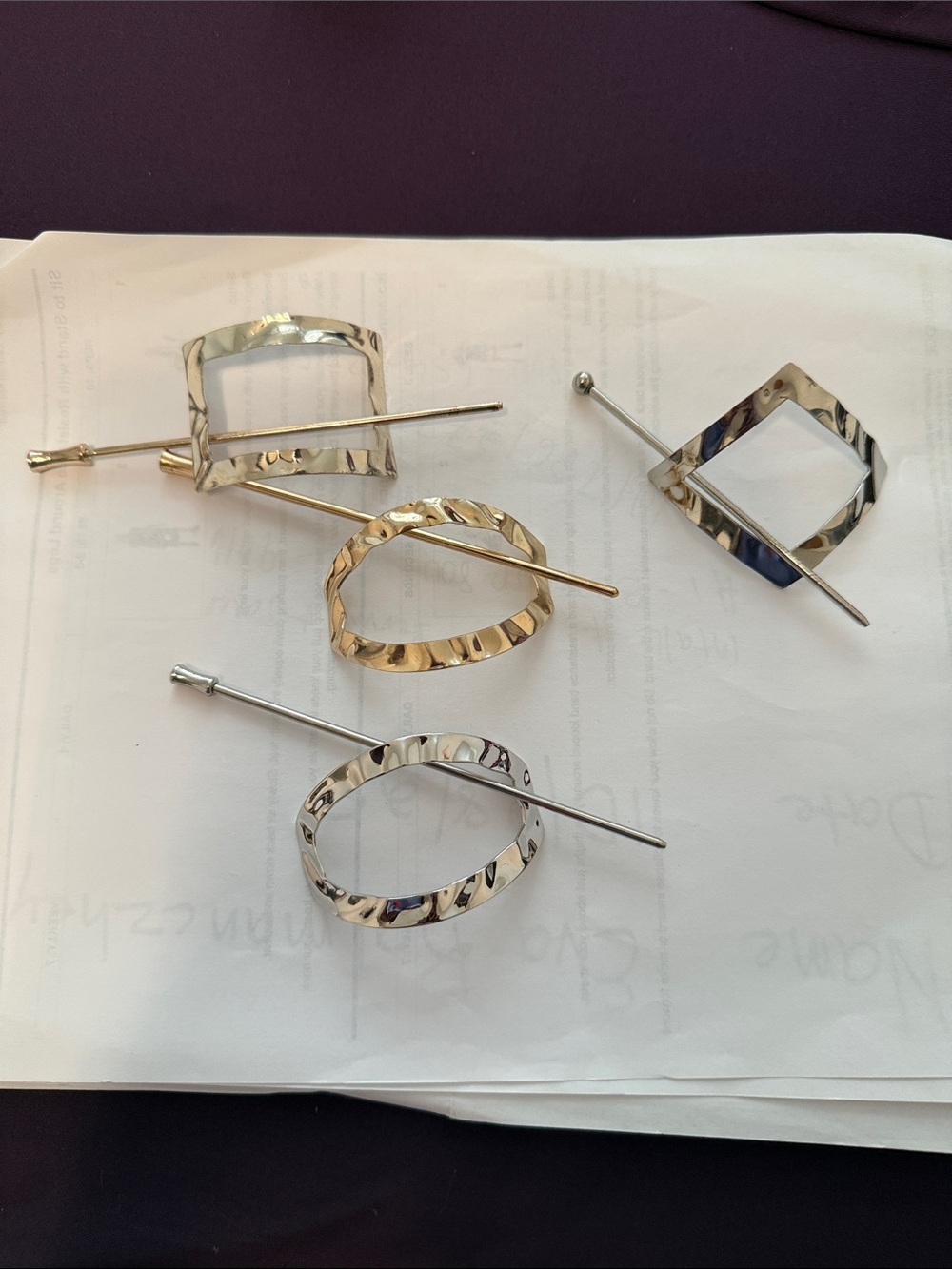 Hammered Metal Hair Slide Set - Mixed Silver & Gold Tones